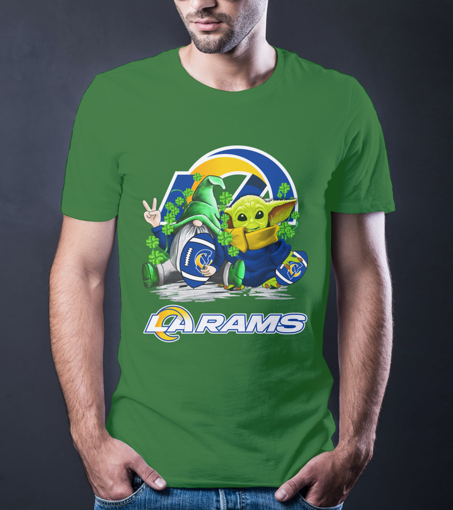 LA Rams Football St. Patrick's Day Gnome And Baby Alien T-Shirt