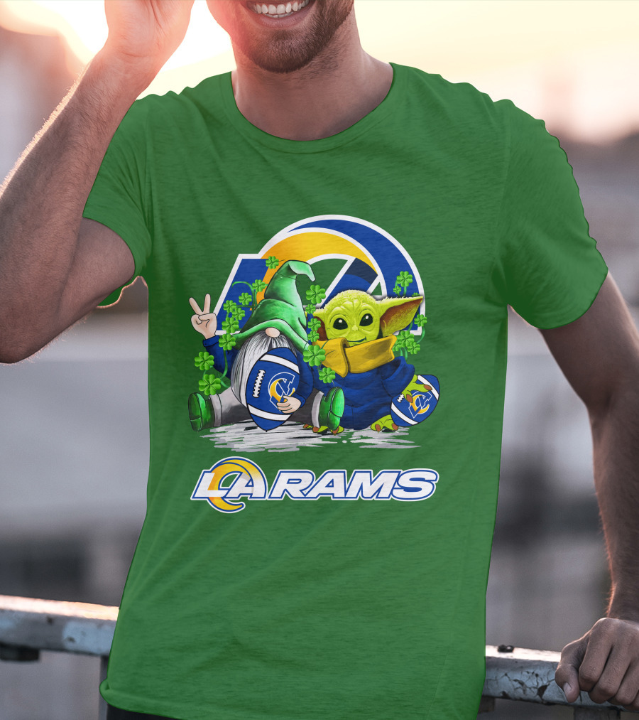 LA Rams Football St. Patrick's Day Gnome And Baby Alien T-Shirt