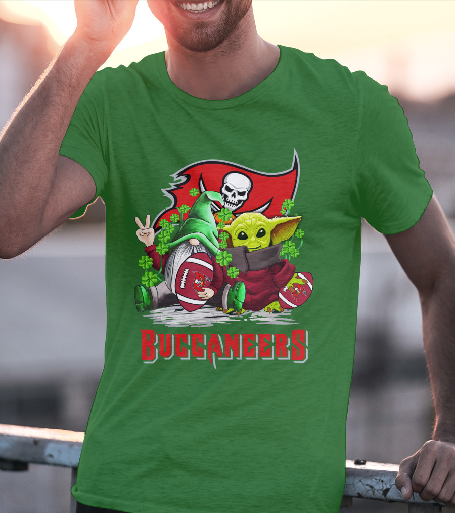 Buccaneers St. Patrick's Day With Gnome And Baby Alien Football T-Shirt
