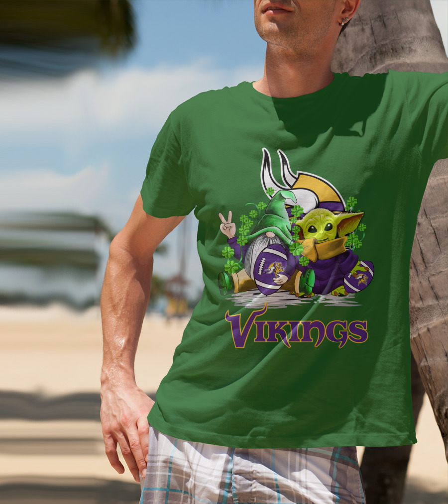 Vikings St. Patrick's Day Gnome And Green Alien With Football T-Shirt