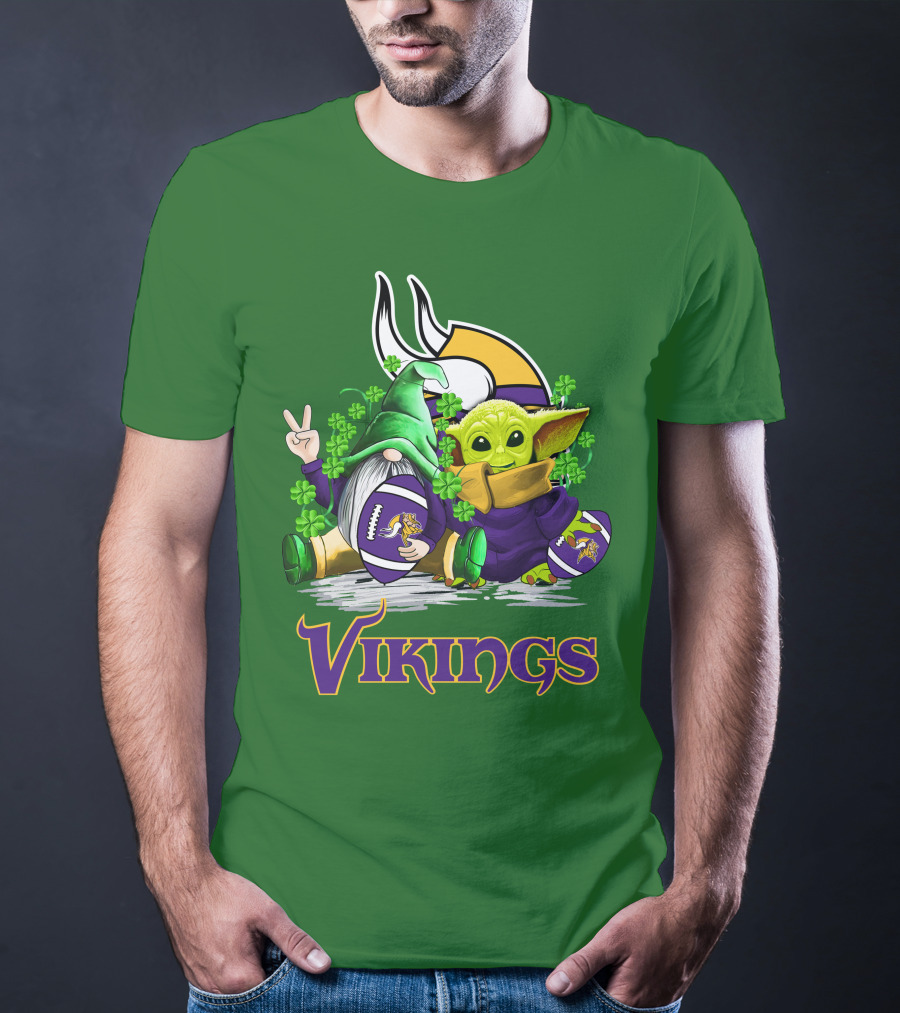 Vikings St. Patrick's Day Gnome And Green Alien With Football T-Shirt