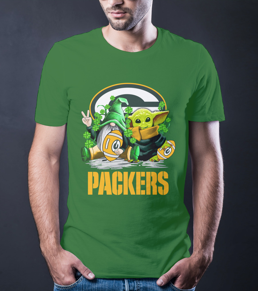Green Bay Packers Shamrock Gnome And Alien Football St. Patrick's Day T-Shirt