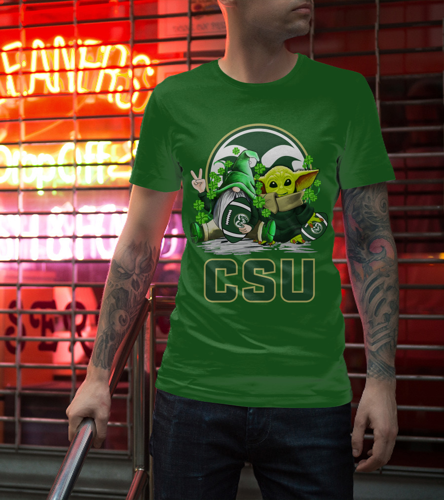 CSU Gnome And Baby Alien With Shamrocks For Colorado State Rams Football Patrick’s Day T-Shirt