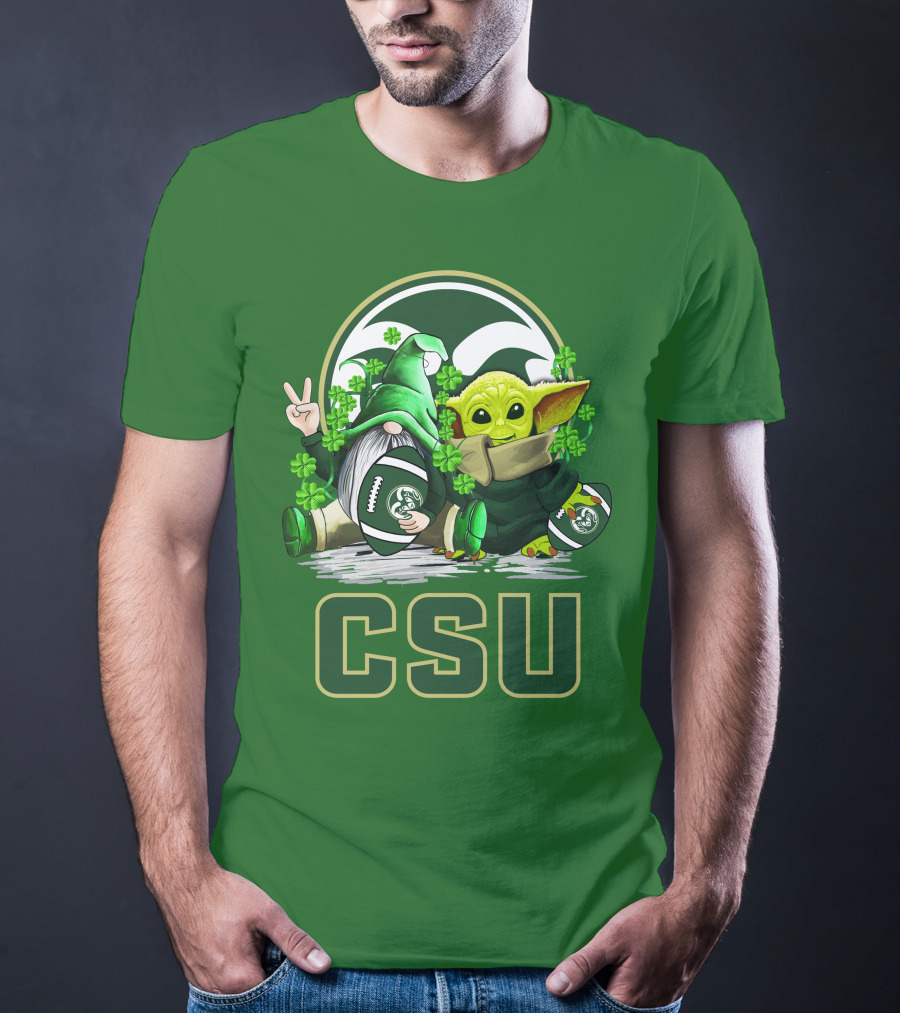 CSU Gnome And Baby Alien With Shamrocks For Colorado State Rams Football Patrick’s Day T-Shirt