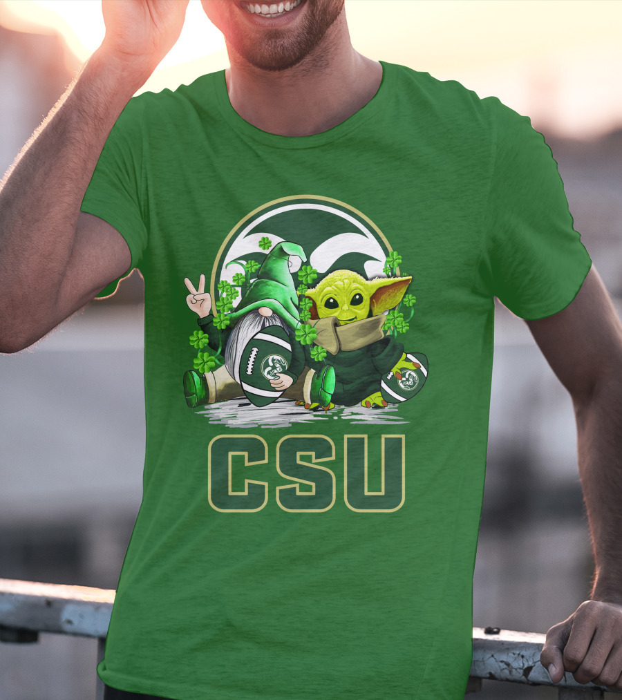 CSU Gnome And Baby Alien With Shamrocks For Colorado State Rams Football Patrick’s Day T-Shirt