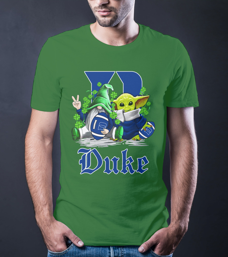 Duke Blue Devils Football St. Patrick's Day Gnome And Alien With Shamrocks T-Shirt