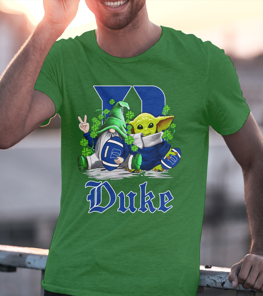 Duke Blue Devils Football St. Patrick's Day Gnome And Alien With Shamrocks T-Shirt