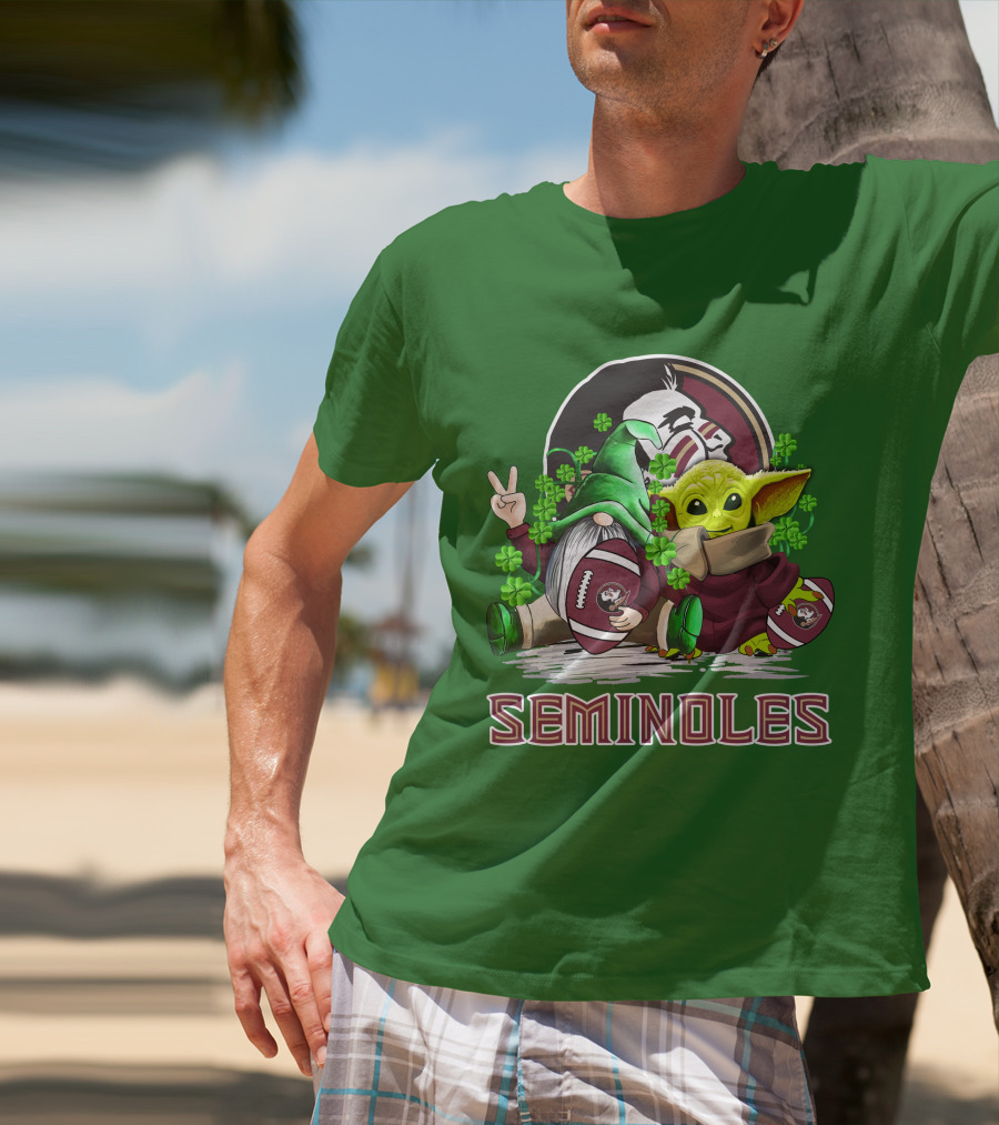 Florida State Seminoles Football Happy Patrick's Day Cute Green Baby Yoda Gnome T-Shirt