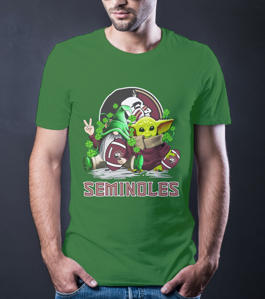 Florida State Seminoles Football Happy Patrick's Day Cute Green Baby Yoda Gnome T-Shirt