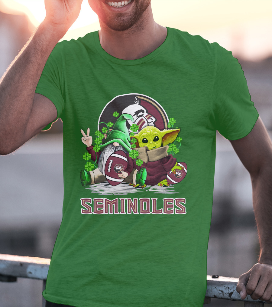 Florida State Seminoles Football Happy Patrick's Day Cute Green Baby Yoda Gnome T-Shirt