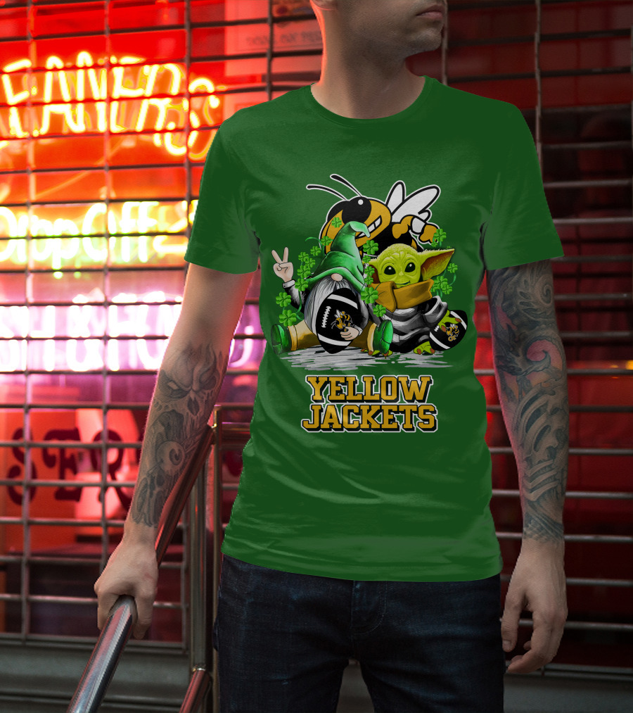 Georgia Tech Yellow Jackets St. Patrick’s Day Football Gnome And Green Baby Character T-Shirt