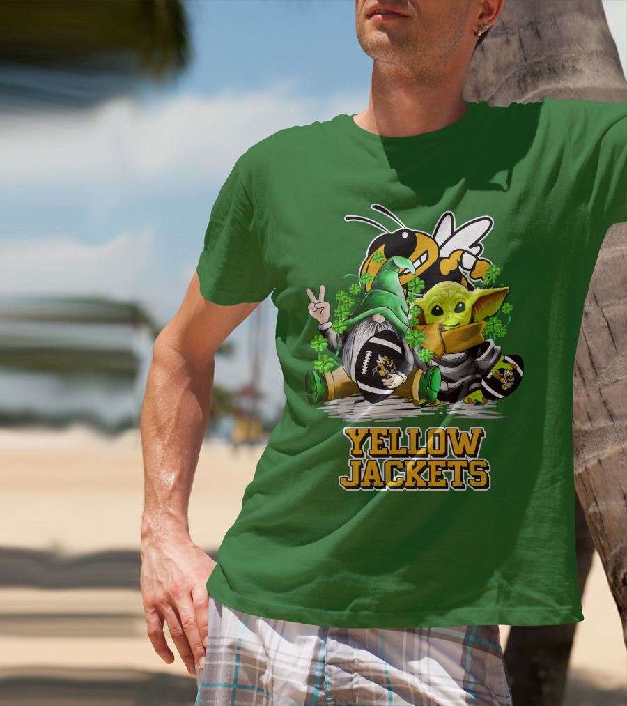 Georgia Tech Yellow Jackets St. Patrick’s Day Football Gnome And Green Baby Character T-Shirt