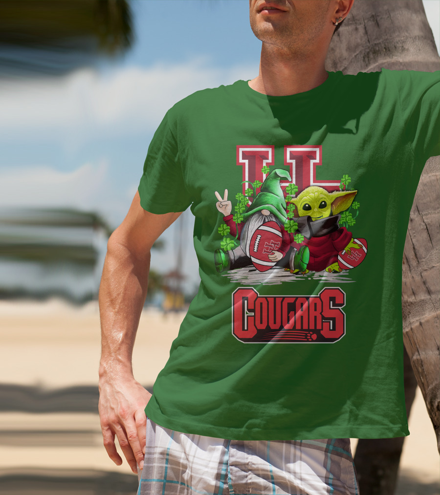 Houston Cougars St. Patrick's Day Football With Gnome And Green Character T-Shirt