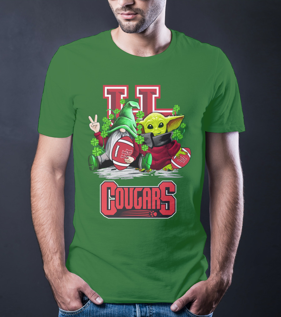 Houston Cougars St. Patrick's Day Football With Gnome And Green Character T-Shirt
