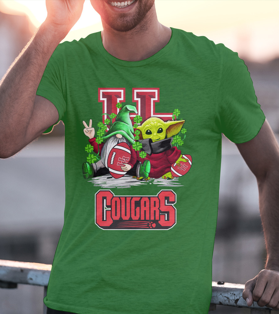 Houston Cougars St. Patrick's Day Football With Gnome And Green Character T-Shirt