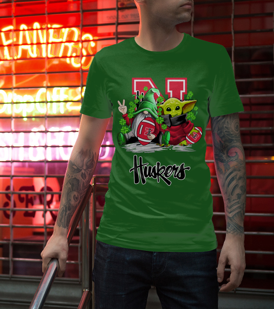 Huskers Nebraska Cornhuskers Football Saint Patrick's Day Green Character Football Image T-Shirt