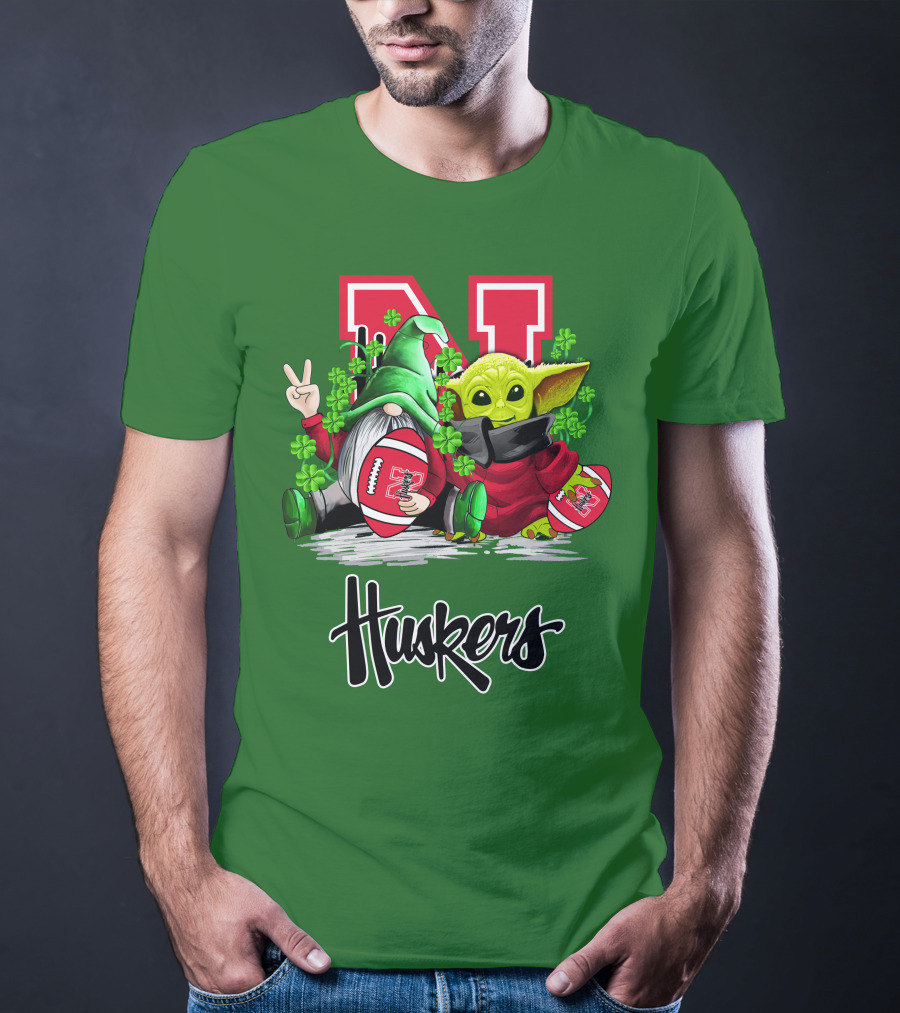 Huskers Nebraska Cornhuskers Football Saint Patrick's Day Green Character Football Image T-Shirt