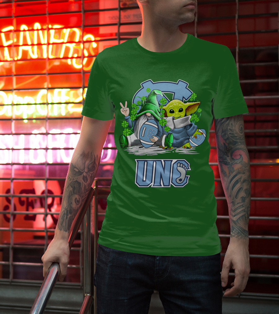 UNC Tar Heels St. Patrick's Day Football Yoda Gnome Clover T-Shirt