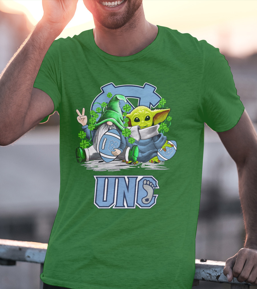 UNC Tar Heels St. Patrick's Day Football Yoda Gnome Clover T-Shirt