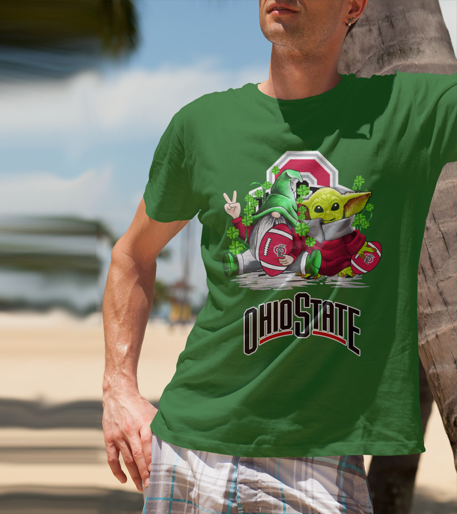 Ohio State Buckeyes Football St. Patrick’s Day Gnome And Yoda With Shamrocks T-Shirt
