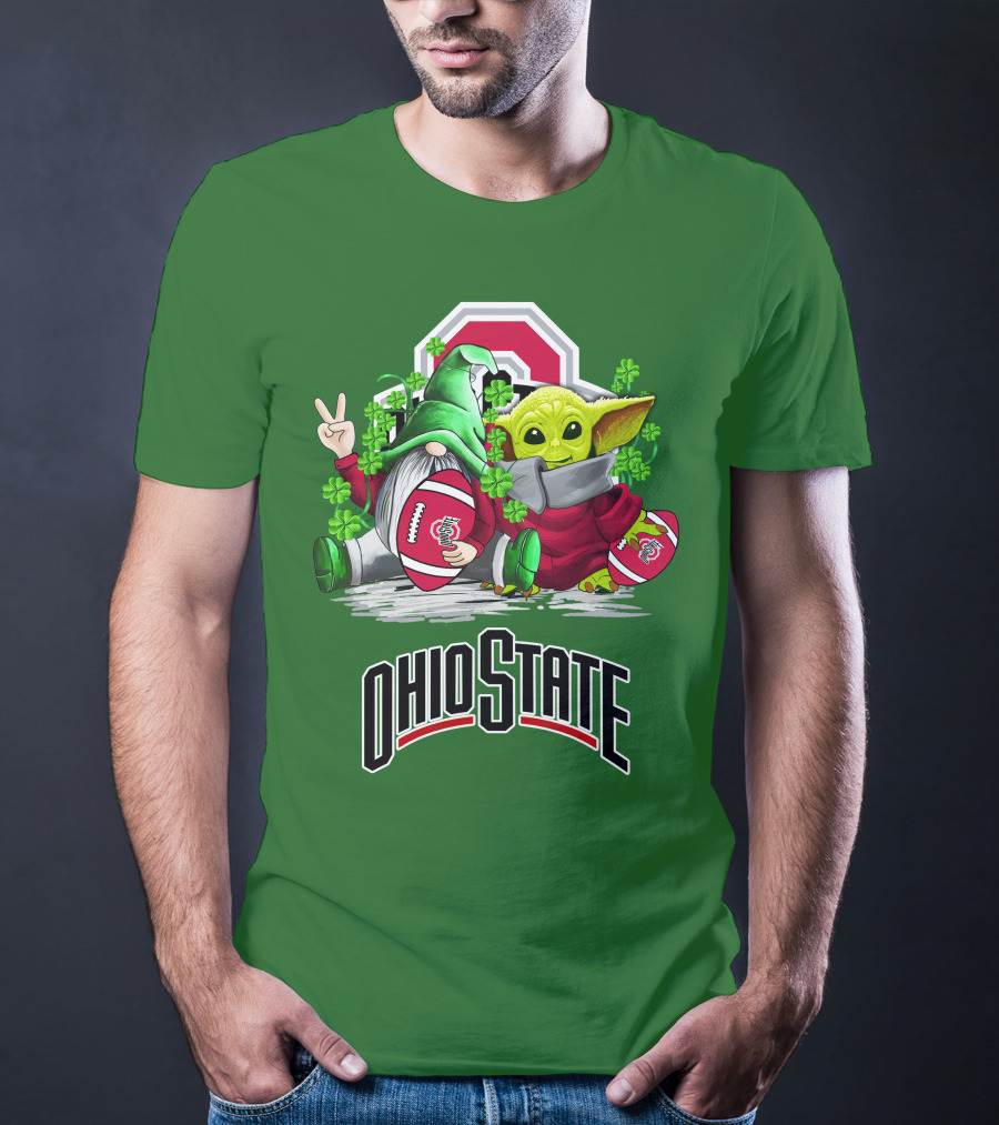 Ohio State Buckeyes Football St. Patrick’s Day Gnome And Yoda With Shamrocks T-Shirt