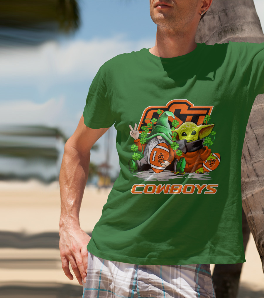 Oklahoma State Cowboys Football St. Patrick’s Day Yoda And Gnome T-Shirt