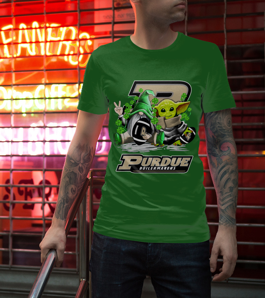 Purdue Boilermakers St. Patrick's Day Football With Gnome And Baby Alien T-Shirt