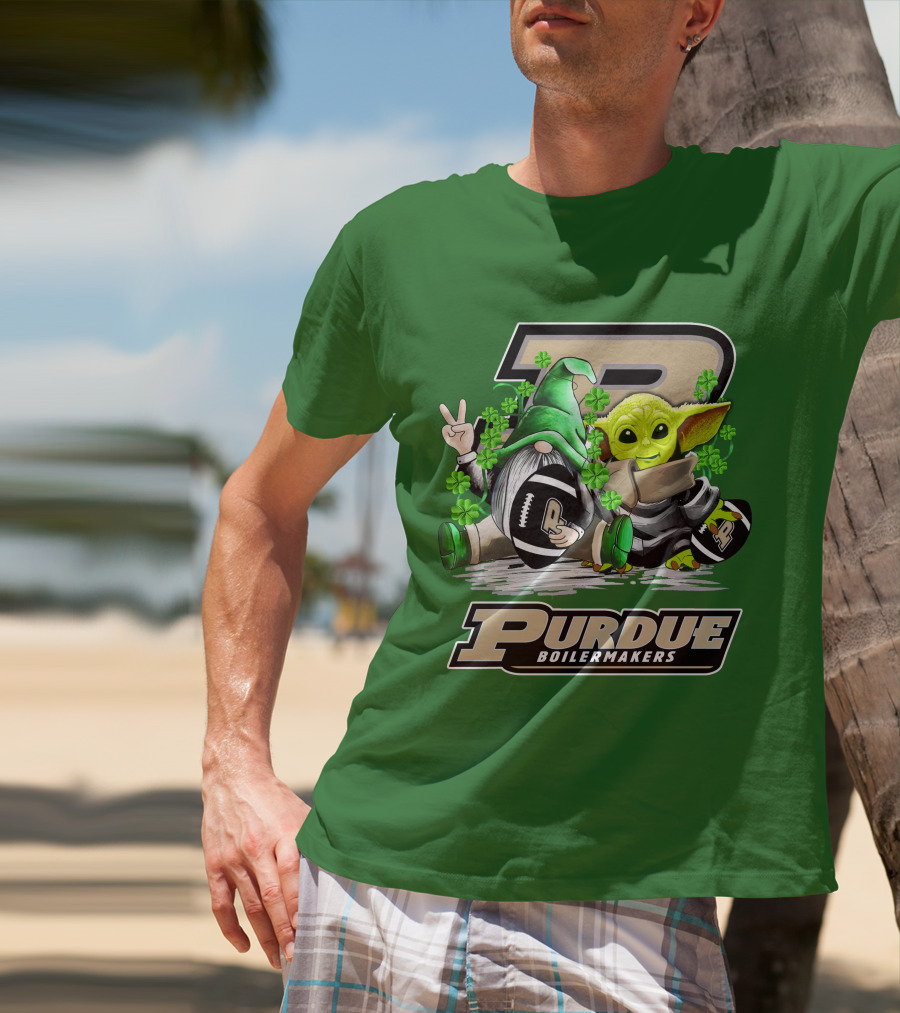 Purdue Boilermakers St. Patrick's Day Football With Gnome And Baby Alien T-Shirt