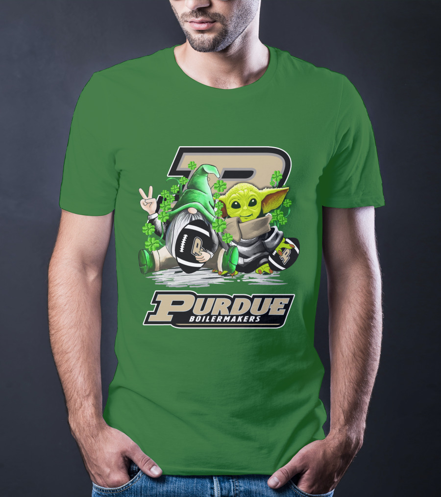 Purdue Boilermakers St. Patrick's Day Football With Gnome And Baby Alien T-Shirt