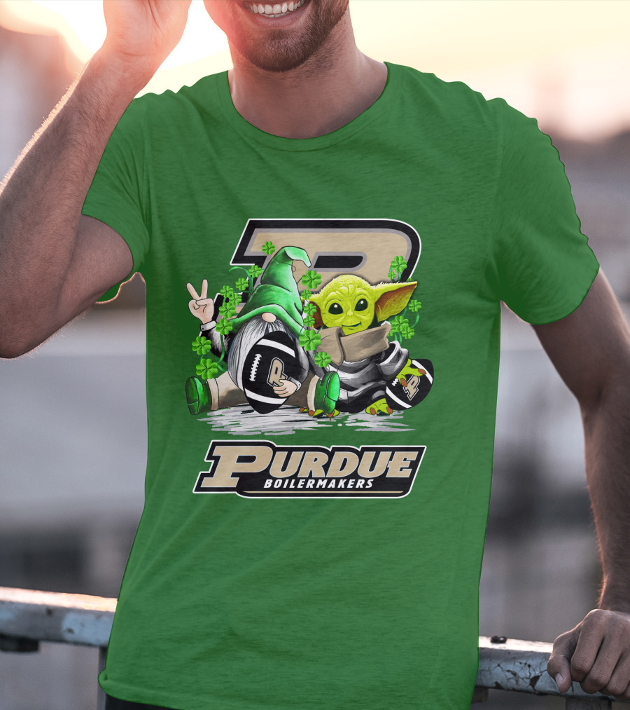 Purdue Boilermakers St. Patrick's Day Football With Gnome And Baby Alien T-Shirt