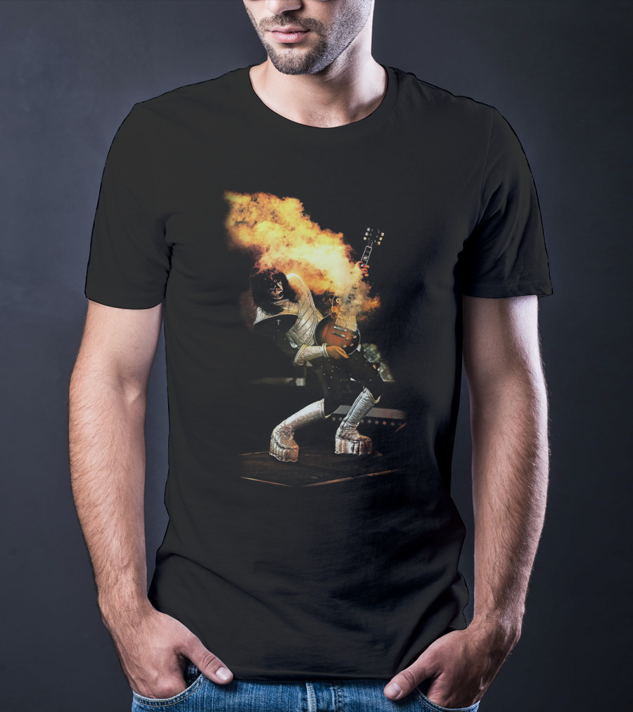 AF Live2 Spaceman Rock Guitar Flames T-Shirt