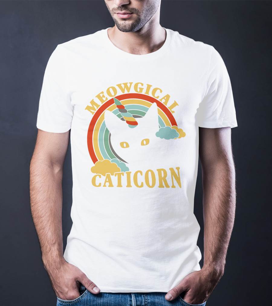 Meowgical Caticorn Rainbow Unicorn Cat T-Shirt