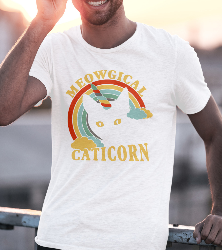 Meowgical Caticorn Rainbow Unicorn Cat T-Shirt