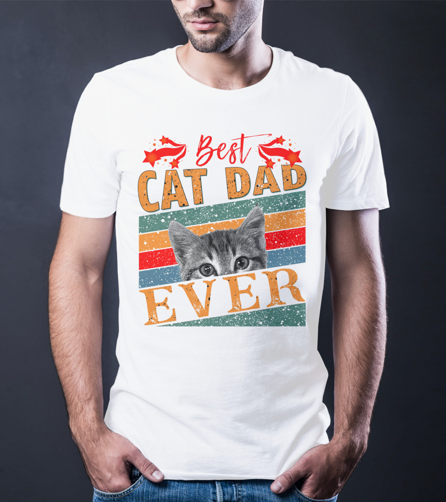 Best Cat Dad Ever Retro Stripes And Stars Kitten T-Shirt