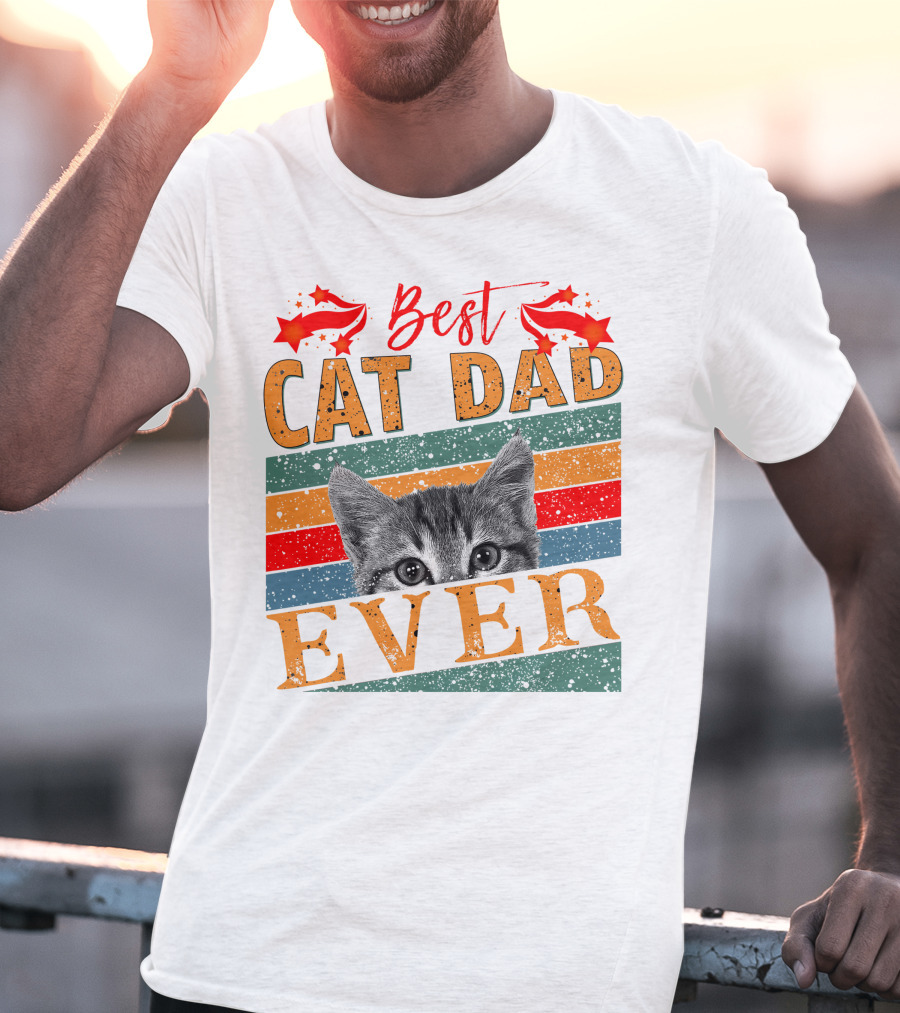Best Cat Dad Ever Retro Stripes And Stars Kitten T-Shirt