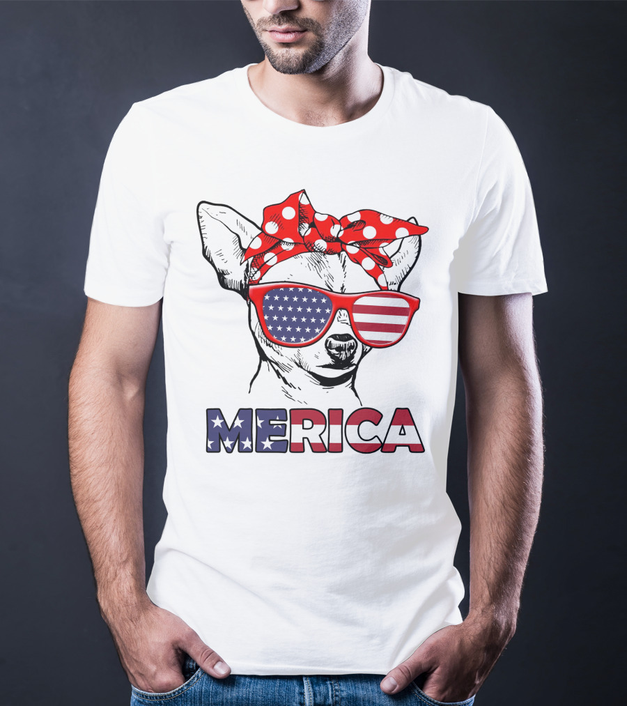 Chihuahua Merica USA Patriotic Glasses And Bandana T-Shirt