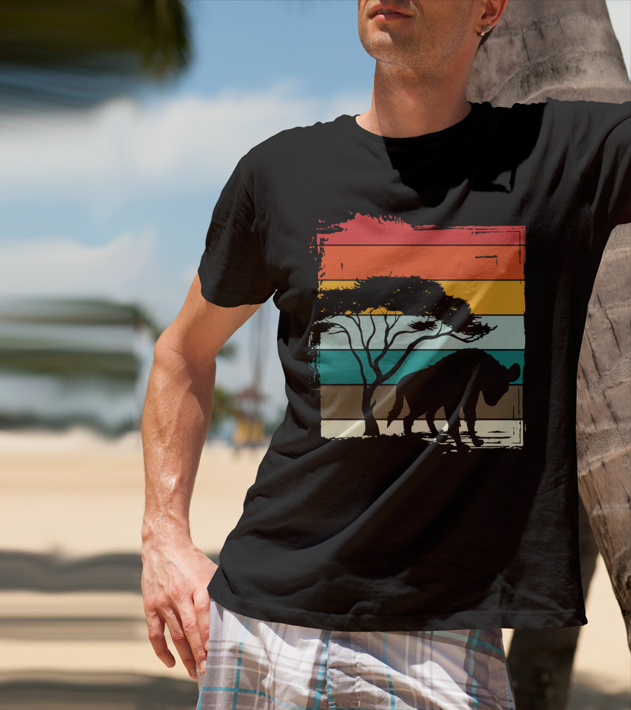 Hyenas Safari Africa Hyena Vintage Silhouette Sunset Scene T-Shirt