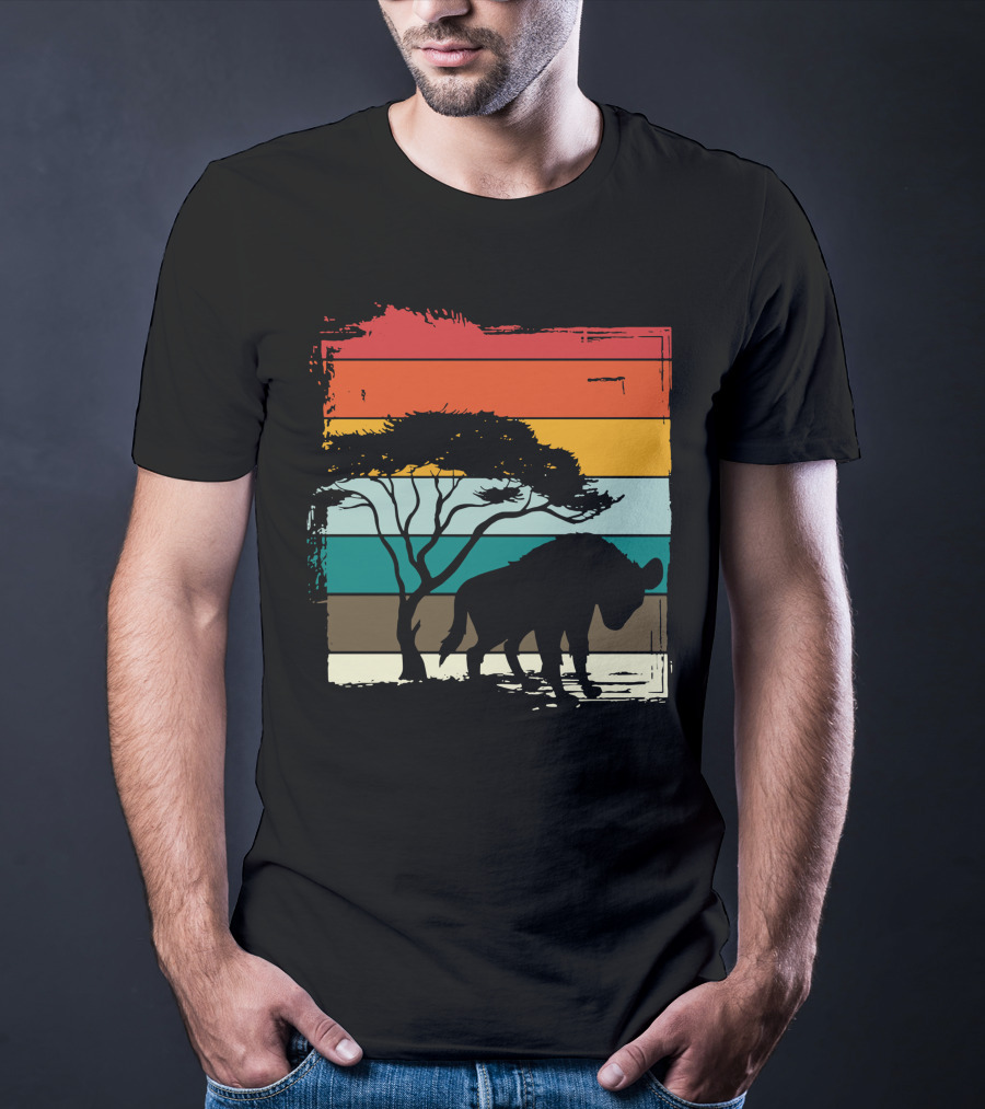 Hyenas Safari Africa Hyena Vintage Silhouette Sunset Scene T-Shirt