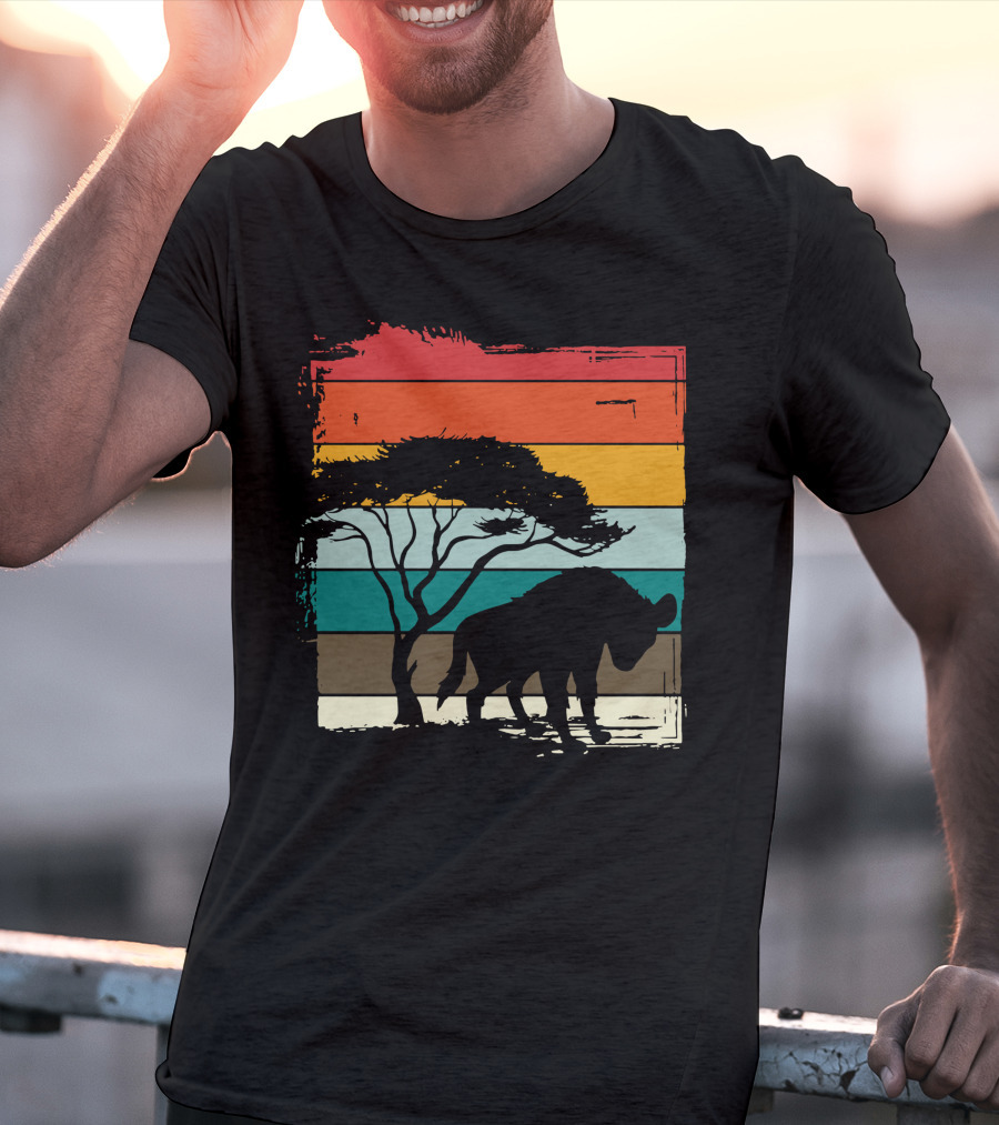 Hyenas Safari Africa Hyena Vintage Silhouette Sunset Scene T-Shirt