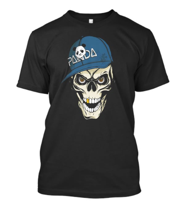 Skull Panda Blue Hat Grinning Face With Panda T-Shirt