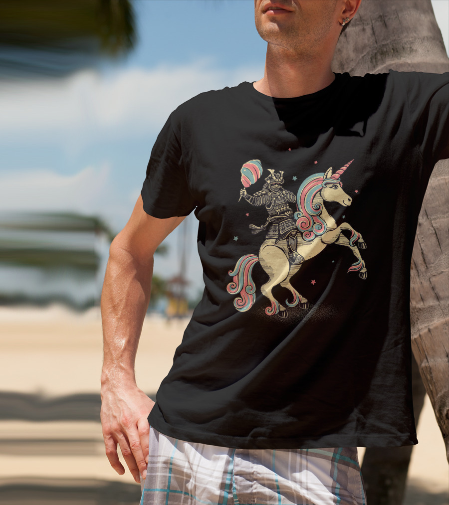 Cotton Candy Samurai Riding Unicorn T-Shirt