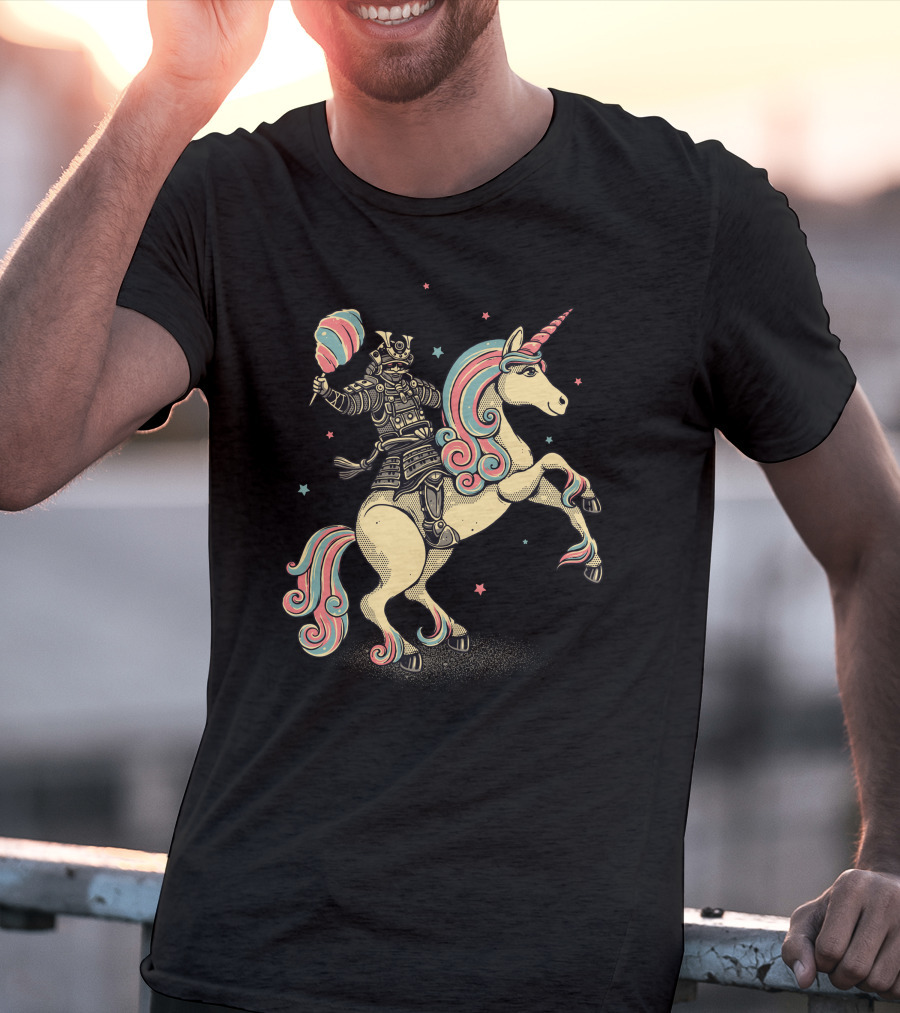 Cotton Candy Samurai Riding Unicorn T-Shirt