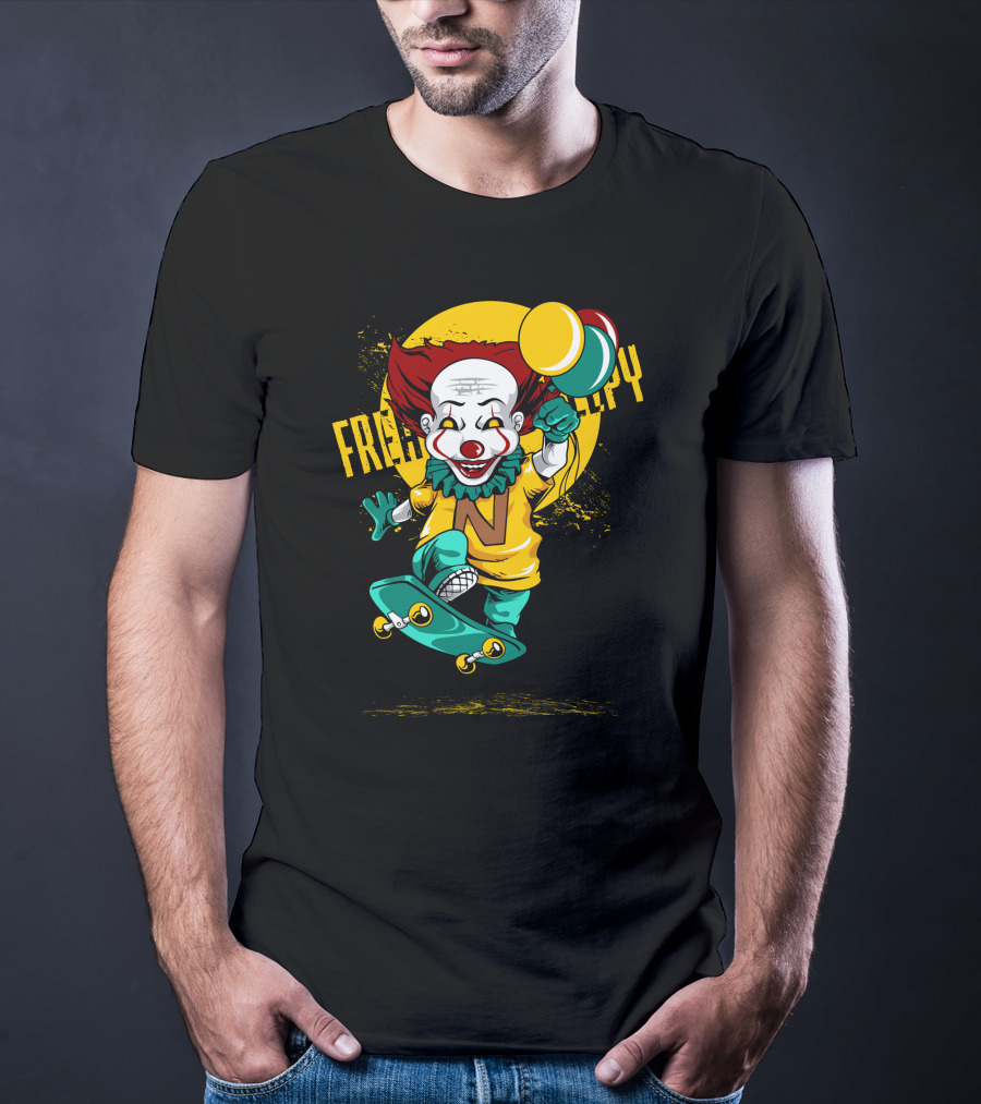 Freaky Clown Skateboarding With Mallet And Letter N T-Shirt