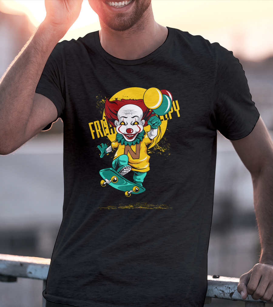 Freaky Clown Skateboarding With Mallet And Letter N T-Shirt