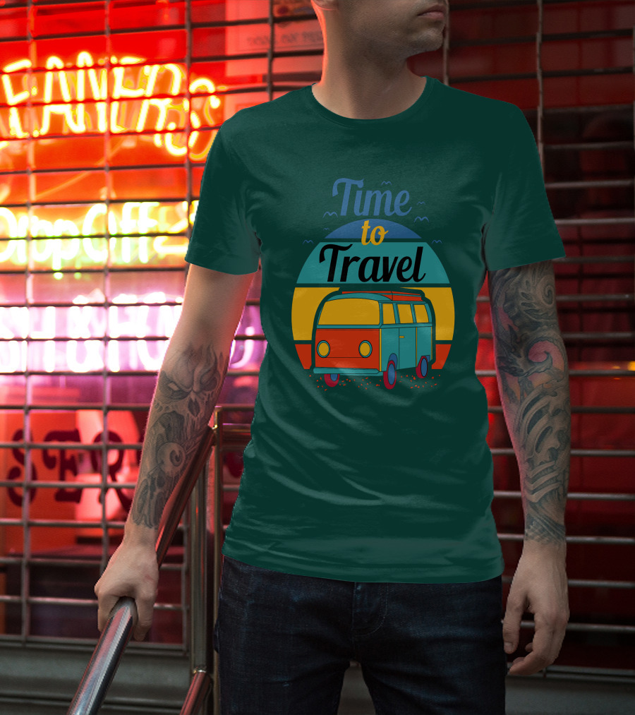 Time To Travel Van Adventure Retro Sunset T-Shirt