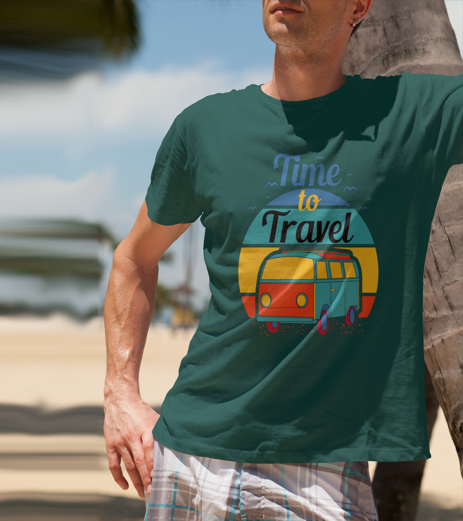 Time To Travel Van Adventure Retro Sunset T-Shirt