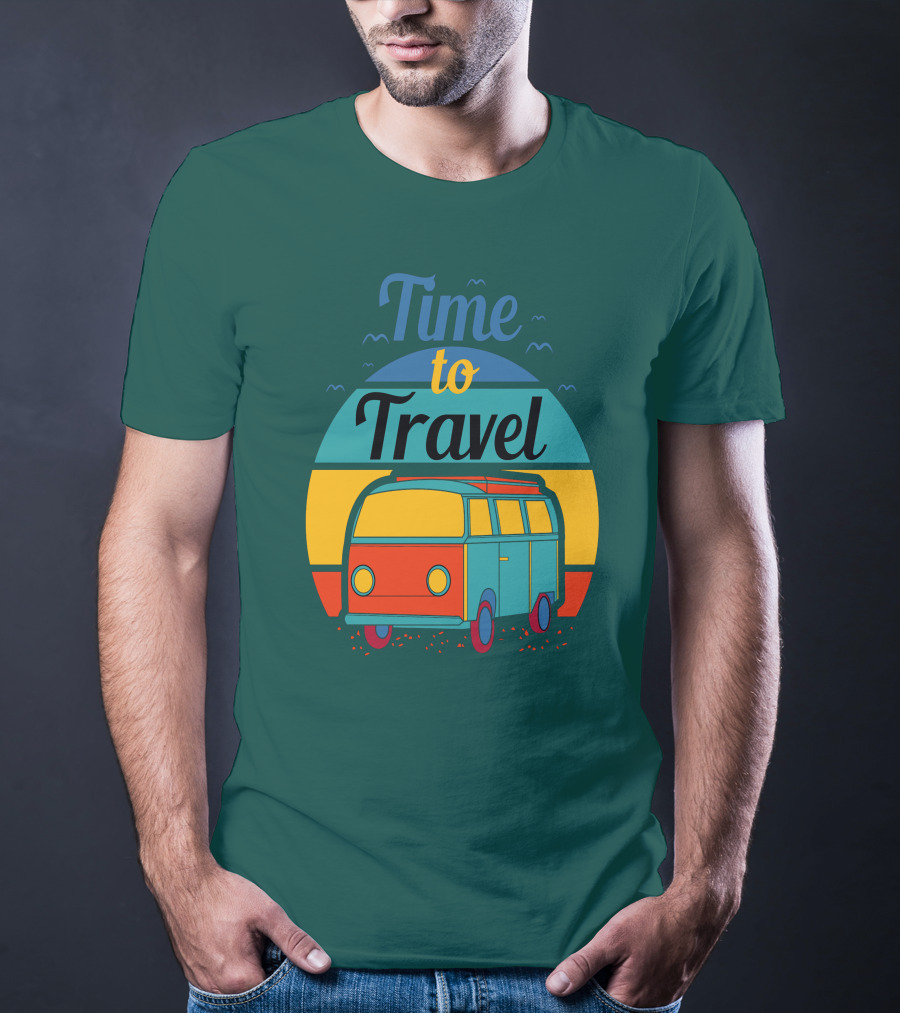 Time To Travel Van Adventure Retro Sunset T-Shirt