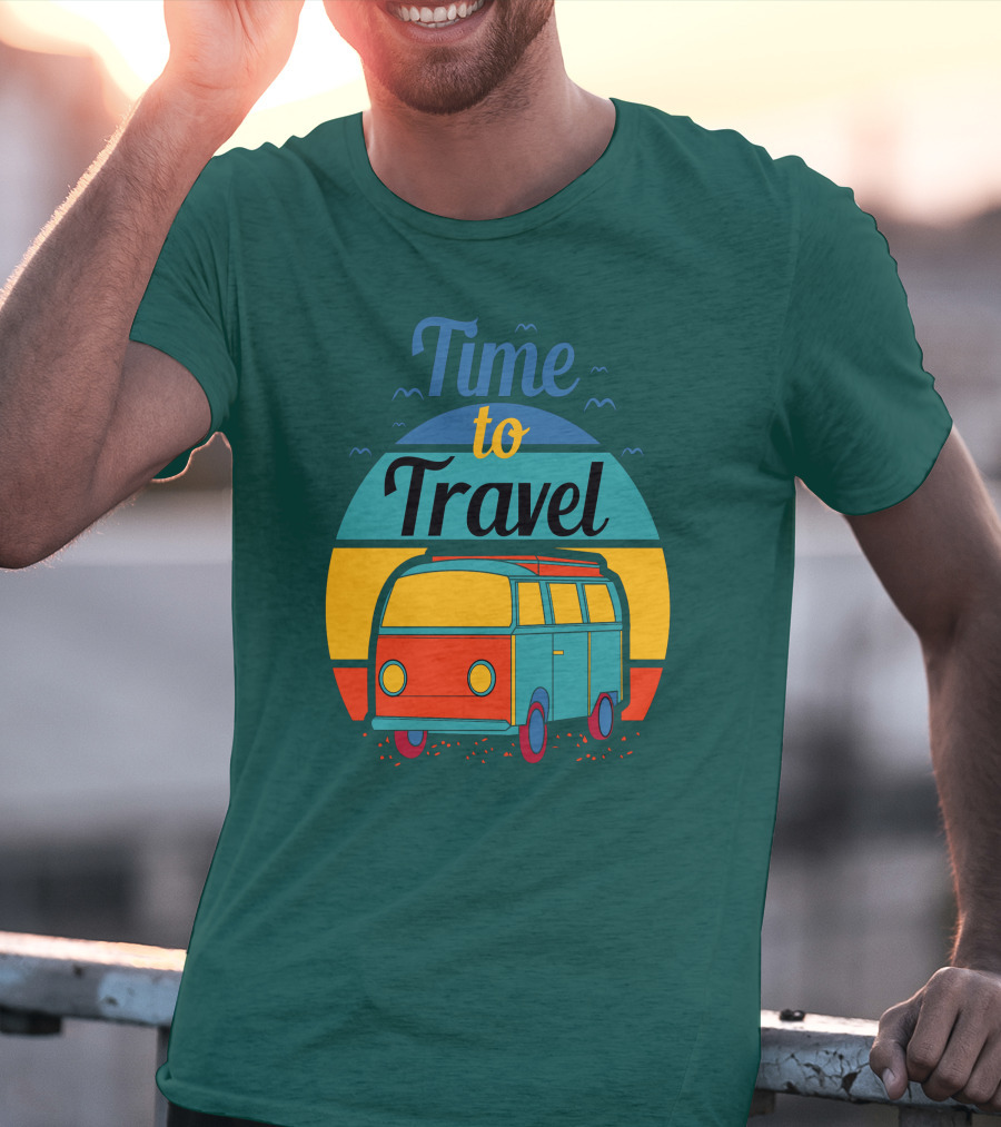 Time To Travel Van Adventure Retro Sunset T-Shirt