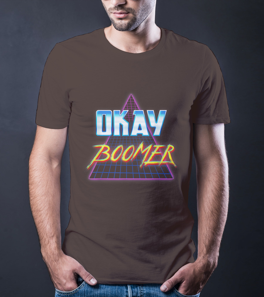 Okay Boomer Retro 80s Neon Grid Triangle T-Shirt