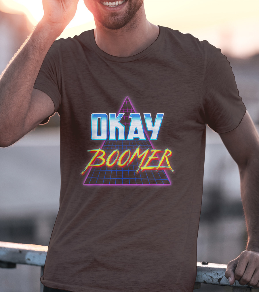 Okay Boomer Retro 80s Neon Grid Triangle T-Shirt